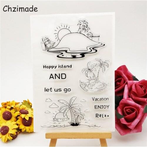 Chzimade Happy Island Transparent Clear Stamps Silicone Seals Roller Stamp 11x16cm For DIY Scrapbooking Photo Album Card Making