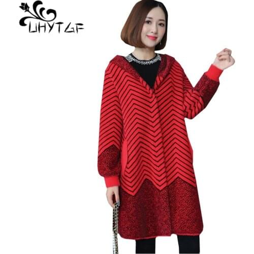 UHYTGF luxury Mink Cashmere winter fur coat women hooded warm plus size coat Quality double-sided cashmere winter fur jacket1059