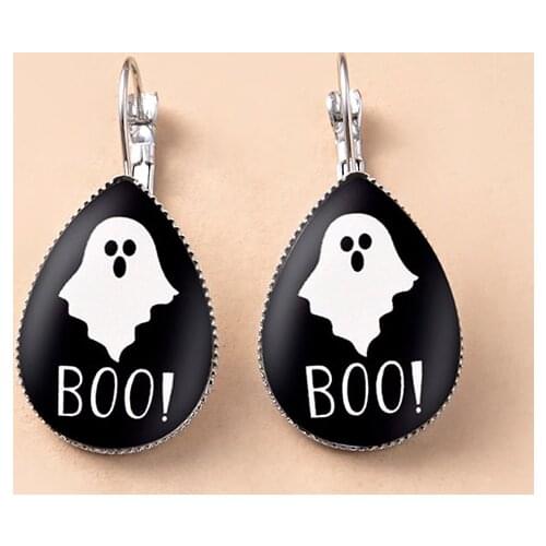Punk Halloween Ghosts BOO Teardrop Water Drop Glass Pendant Earrings Monster Witch Jewelry Accessories Gift