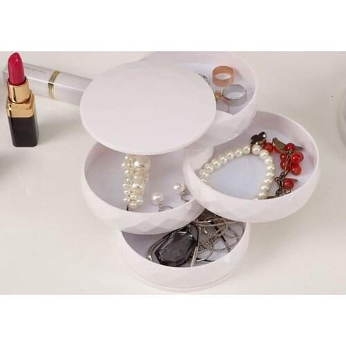Women Jewelry Storage Box New Design Fashion 4-Layer Rotatable Jewelry Accessory Storage Tray with Lid Birthday Gift for women
