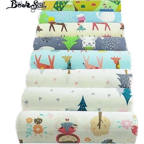 Booksew 100% Cotton Fabric Cartoon Design DIY Quilting Pillow Cushion Bed Home Textile 8 PCS/40cmx50cm Handmade Tissus Telas
