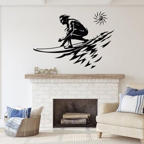 Surfer Wall Decal Beach Wall Vinyl Sticker Water Sports Surfboard Wall Sticker Surfing Sign Shore House Wall Decor Design C783