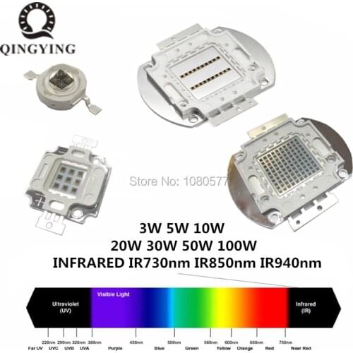 High Power LED Chip IR 940nm 850nm 730nm LED Infrared 1W 3W 5W 10W 20W 30W 50W 100W Emitter Light for Night Vision Camera