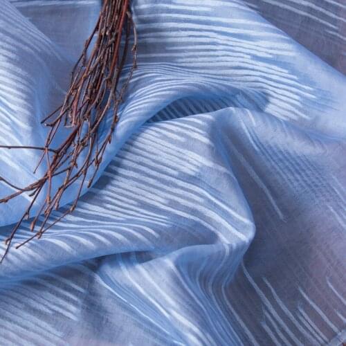 High quality silk linen cotton fabric Striped jacquard tissu High end Organza blue dress material