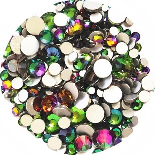 Green Volcano Super Glitter Crystal Nail Art Rhinestones Flatback Glass Non Hot Fix Rhinestone Glue On Nail Art Decorations