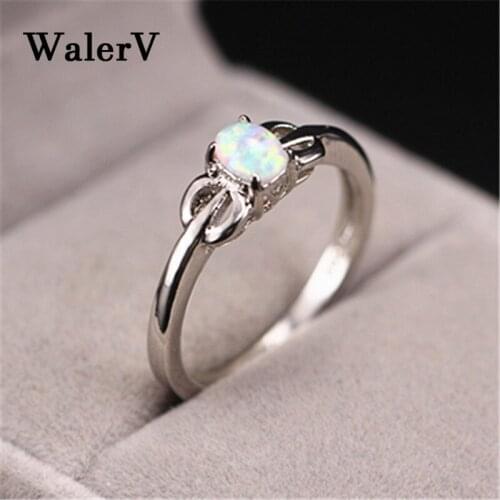 WalerV for Women Rings Ring Set Retro Charm Oval White Fire Opal Stone Wedding Engagement Jewelry Finger