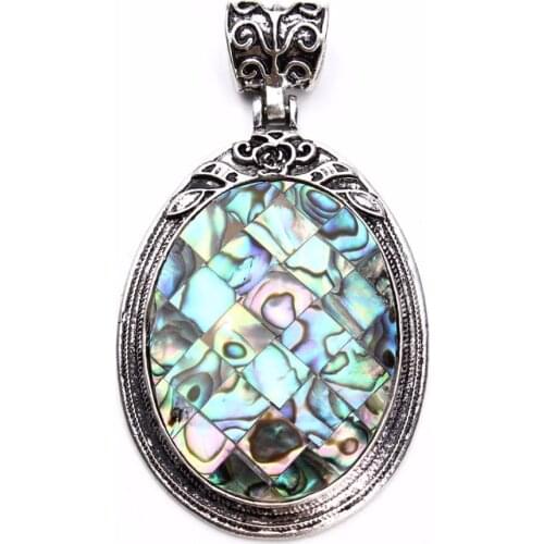 1pc 38X67mm Tibetan Antique Silver Color Shell Pendants Cabochon Natural Stone Opal Cabochon Setting Base Bezel Cameo Tray