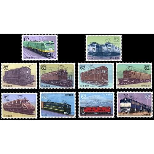 10 PCS/set Japanese Used Topic Trains Postage Stamps For Collection