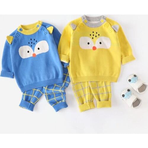 Infant Baby Clothing Sets 2021 Autumn Winter Lovely Cartoon Knitted Pullover Sweaters+Pants 2Pcs Kids Boys Girls Outfit Suits