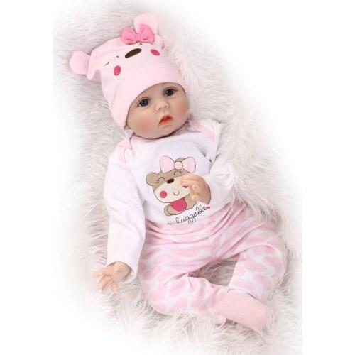 22 Inch Silicone Baby Reborn Doll Hair Rooted Realistic Reborn Bebe Lifelike Newborn Doll Girl Birthday/Festival Gift Kids Toys