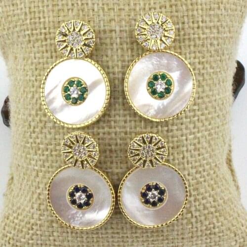 5pair/lot Fashion colorful cz/shell earring,round with flower shape cubic zircon component,new design earring cheap wholesale