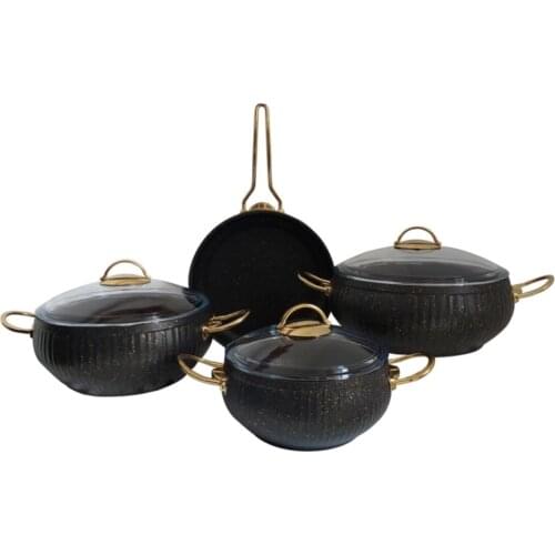 7 piece Granite Cookware Set Black pots set new model cookware design pots different cookware set