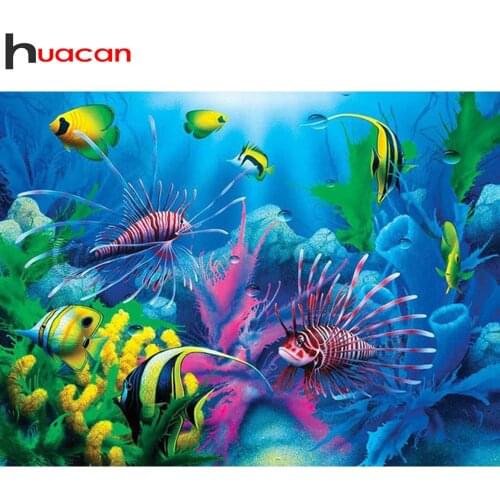 Huacan Diamond Painting Fish Mosaic Sea Scenery Full Square/round Embroidery Ocean Animal Home Decor