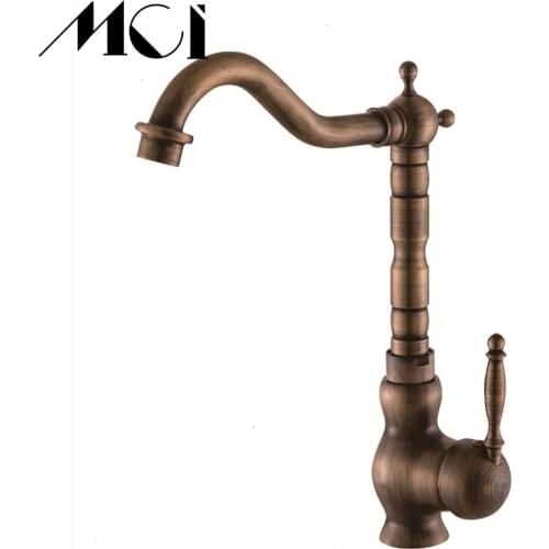 Antique Brushed Rotate Brass Finish Kitchen Faucet Single Handle Faucet Hot And Cold Mixer Basin Tap Luxury Faucet Torneira Mci