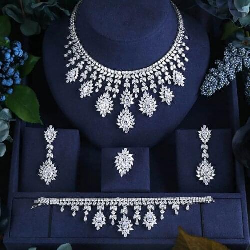 BRILLIANT CRYSTAL ZIRCON EARRINGS AND NECKLACE BRACELET RINGS FULL SET JEWELRY SET WEDDING DRESS ACCESSARIES