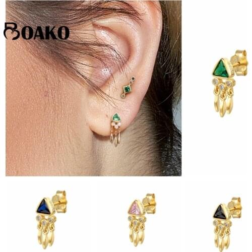 BOAKO 1PCS 925 Sterling Silver Tassel Earring For Women Drop Earrings Pendientes Piercing Ohrringe Dangle Earing Fine Jewelry CZ