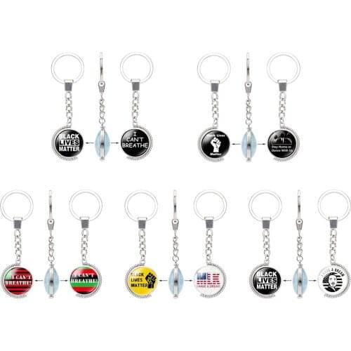 Car Key Chain BLACK LIVES MATTER/I CAN'T BREATHE Keychain Portable Keyring Double-sided Crystal Pendant Unisex for Men Women