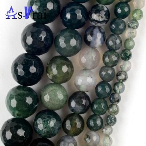 Natural Stone Faceted Moss Agates Round Beads For Jewelry Making 4/6/8/10/12MM Diy Bracelets Accessories Wholesale 15"