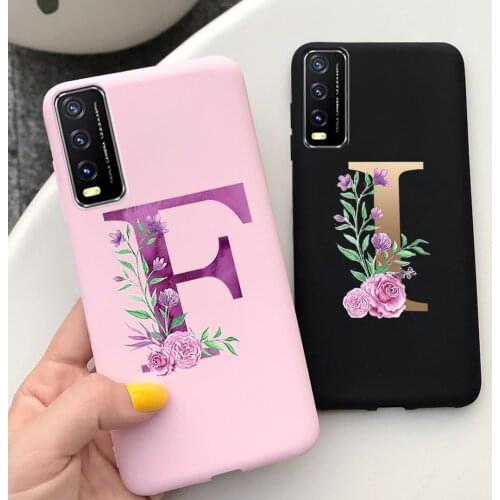 Phone Case For Vivo Y20 2021 Y 20 Y20i Y20s Y20G Y20A Y11S Y12S (2021) Case Cute Letters Flower TPU Cover Bumper Shell Bags