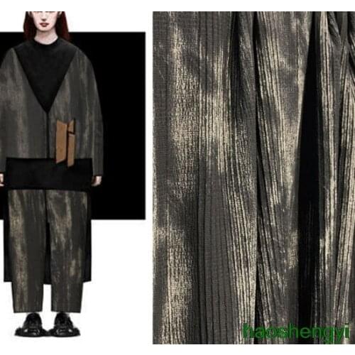 Black cotton and linen Chinese style ink pattern fold vertical stripe texture fashion fabric / half meter price