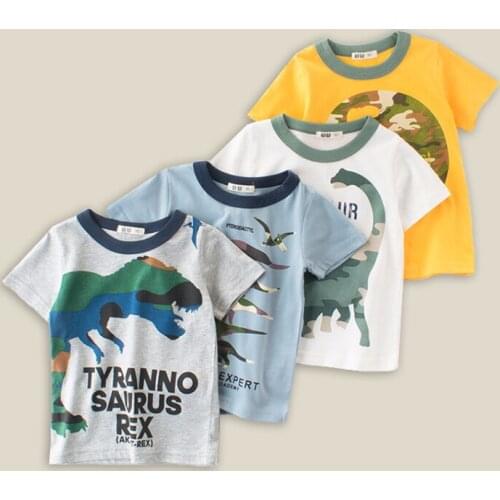 Summer childrens clothes short-sleeved cotton breathable childrens cartoon dinosaur print T-shirt