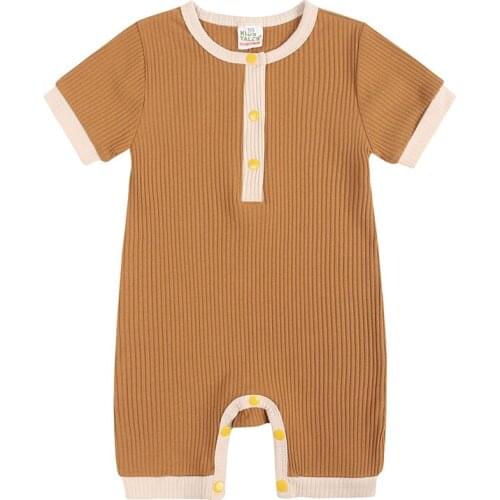 Fashion Solid Color Baby Clothes Boy Romper Summer Baby Girl Clothes Cotton Short Sleeve Infant Romper Girls Clothing 3-18Months