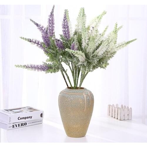Home decor flocked lavenders branch with fake leaves plastic flower wedding decoration