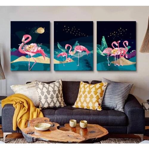 Painting By Numbers DIY Cartoon Flamingo Handmade Gift Paint By Number Canvas Kits Figure Acrylic Paint Decoration