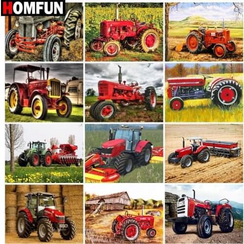 HOMFUN Rhinestone Painting Crystal Decor Diy Diamond Painting "Farm car landscape" 3D Cross Stitch Pattern Diamond Embroidery