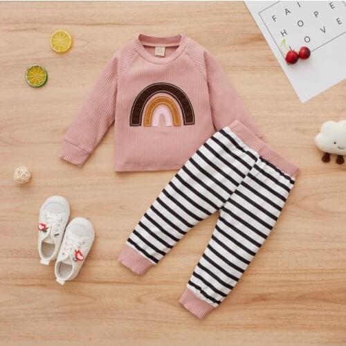 Babys Sets Girls Rainbow Printed Pullover Striped Trousers Toddler Girl Clothes Spring Autumn Baby Clothing