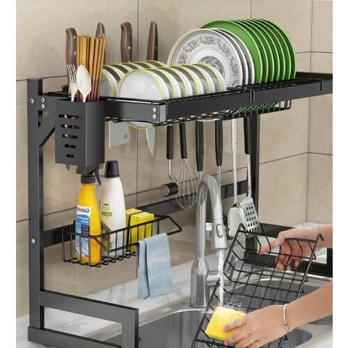 Stainless steel kitchen sink storage rack for dishes, chopsticks and dishes