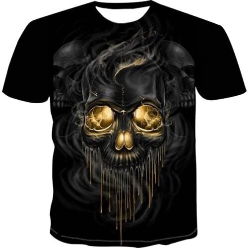 Summer Fashion Tops Skull Mens T-Shirts Mens Hip Hop 3D Shirts Horror O-Neck T-shirt Boys Clothing Large Size Street Clothing