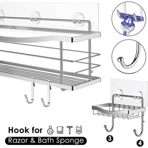 Hot Adhesive Shower Caddy Basket Shelf for Shampoo Conditioner Sponge Razor Soap Dish Kitchen Bathroom Organizer No Drilling Re