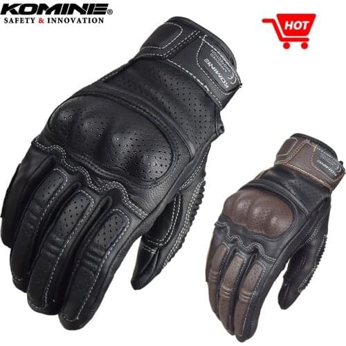 KOMINE Retro Leather Motorcycle MTB Summer Gloves Breathable Unisex Outdoor Sports Motocross Gloves Touch Screen Vintage Moto