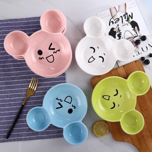 Cartoon Mickey Divided Grid Bowl Divided Grid Childrens Tableware Bowl Ceramic Plate Kindergarten Baby Breakfast Fruit Plate