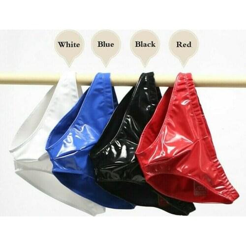 Men Sexy Slink Glossy PU Bikini Sexy Leather UnderPants Fashion Tight Breathable Stretchable Bomb PU Anti-Glare