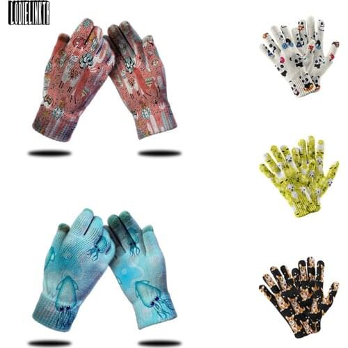 New 3D Small Animal Hand Knitted Gloves Cute Cartoon Panda Pet Dog Soft Mittens For Women Touch Screen Unisex Work Skiing Gloves
