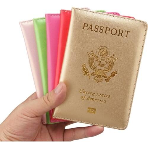 Cute PU leather USA Passport Cover Pink Women Passport holder Brand American Wallet Covers for Passports