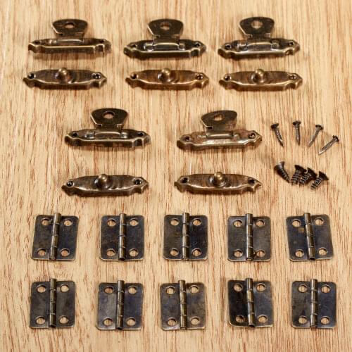 10X Cabinet Door Furniture Hinge Jewelry Wood Boxes Decorative Hinge AND 5X Box Latch Hasps Furniture Fittings FOR SETS