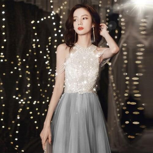 Prom Dress Off Shoulder Sequins Tassel Pageant Party Gown A-Line Floor Length Host Performance Dress
