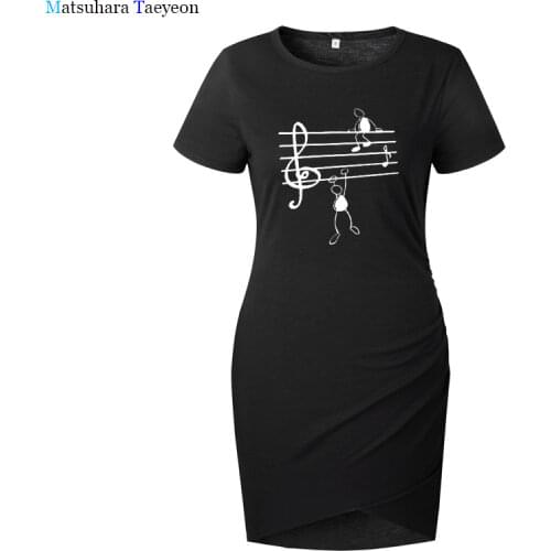 Dress Women Music Notes Funny Printed Dresses for Women Harajuku Short Sleeve Women Dress Girl Casual Sexy Dresses Women
