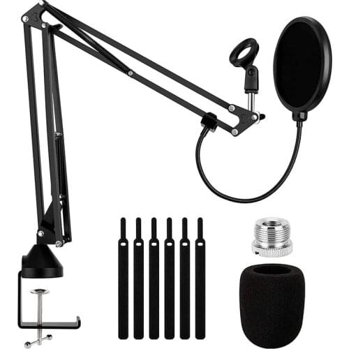 HOT-Heavy Duty Microphone Arm Stand, Adjustable Suspension Boom Scissor Mic Stand with Dual Layered Mic Filter