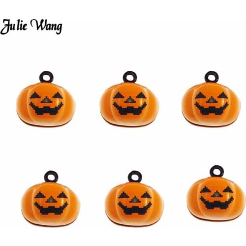 5PCS Alloy Halloween Bell Charm Make Sound Orange Pumpink Shape Pendant For Necklace Bracelet DIY Home Decor
