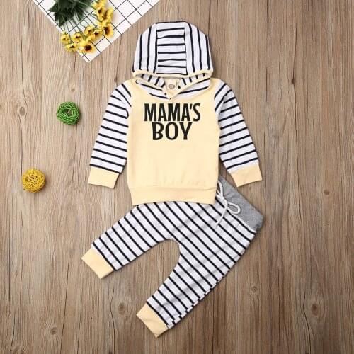 Pudcoco Autumn Newborn Baby Boy Clothes Letter Print Striped Hooded Tops Long Pants 2Pcs Outfits Clothes Sweatshirts