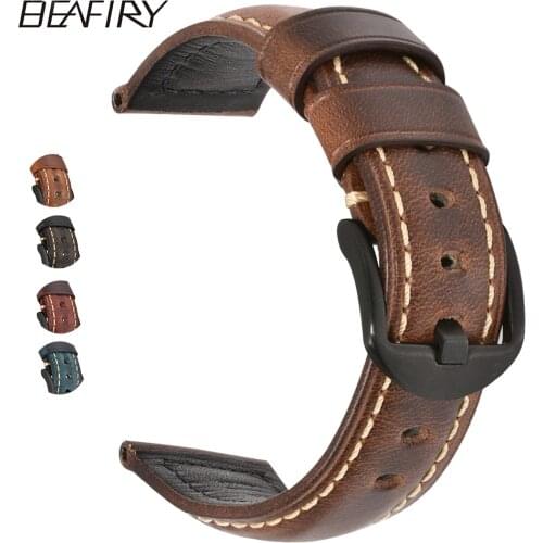 BEAFIRY Watchbands 19mm 20mm 21mm 22mm 23mm 24mm Oil Tanned Natural Crack Genuine Leather Watch Band Watch Straps Belt for Men