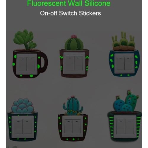 Cute Cartoon 3D Cactus Fluorescent Wall Silicone On-off Switch Stickers Kids Luminous Light Switch Outlet Home Decorations