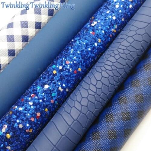 BLUE Glitter Fabric, Plaid Tartan Faux Leather Fabric, Crocodile Synthetic Leather Sheets For Bow A4 8"x11" Twinkling Ming XM248