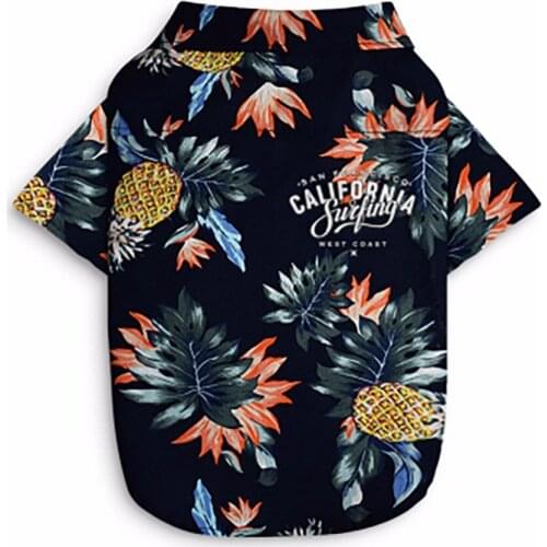 Dog Hawaiian Style Printed Summer Shirt Clothes Dog Short Clothing Thin Sleeves Costume Cute Pet Clothes With Pineapple Pattern