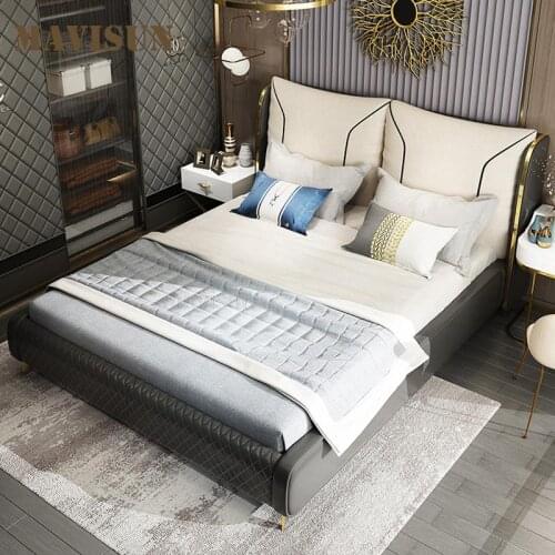 Contemporary Upholstered High-Back Bed With Genuine Leather Small Apartment High-End Furniture Custom Bed Sets For Hotel Bedroom
