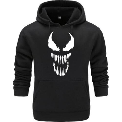 2019 Comic Thick Venom Hoodie Sweatshirts Men Superhero Anime Cool Black Autumn Winter Tops Plus Velvet Warm Hoody